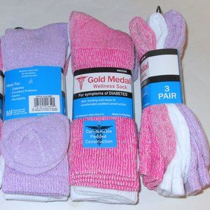 6 Pairs Womens Soft Cotton Blend Diabetic Assorted Colors Crew Socks
